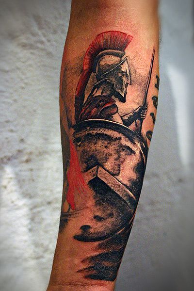 Spartan Tattoo On Arm Sleeve