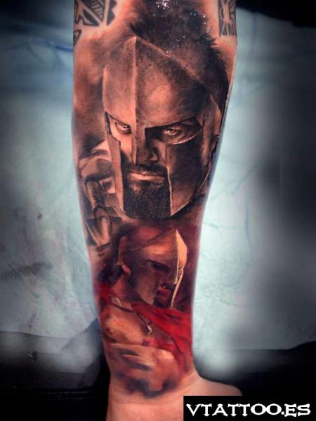 Spartan Tattoo On Man Full Sleeve