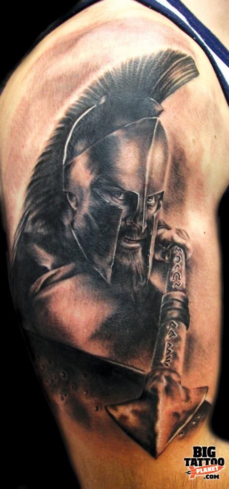Spartan Tattoo On Right Half Sleeve
