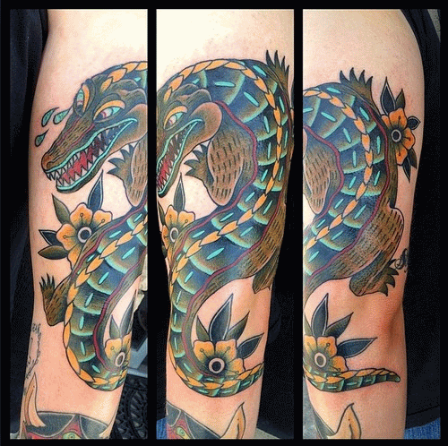 Traditional Alligator Tattoo Design For Arm
