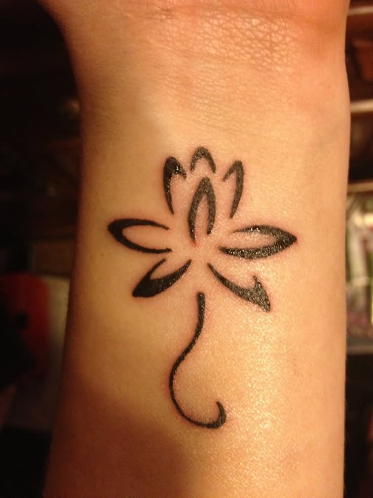 Tribal Lotus Flower Tattoo On Wrist