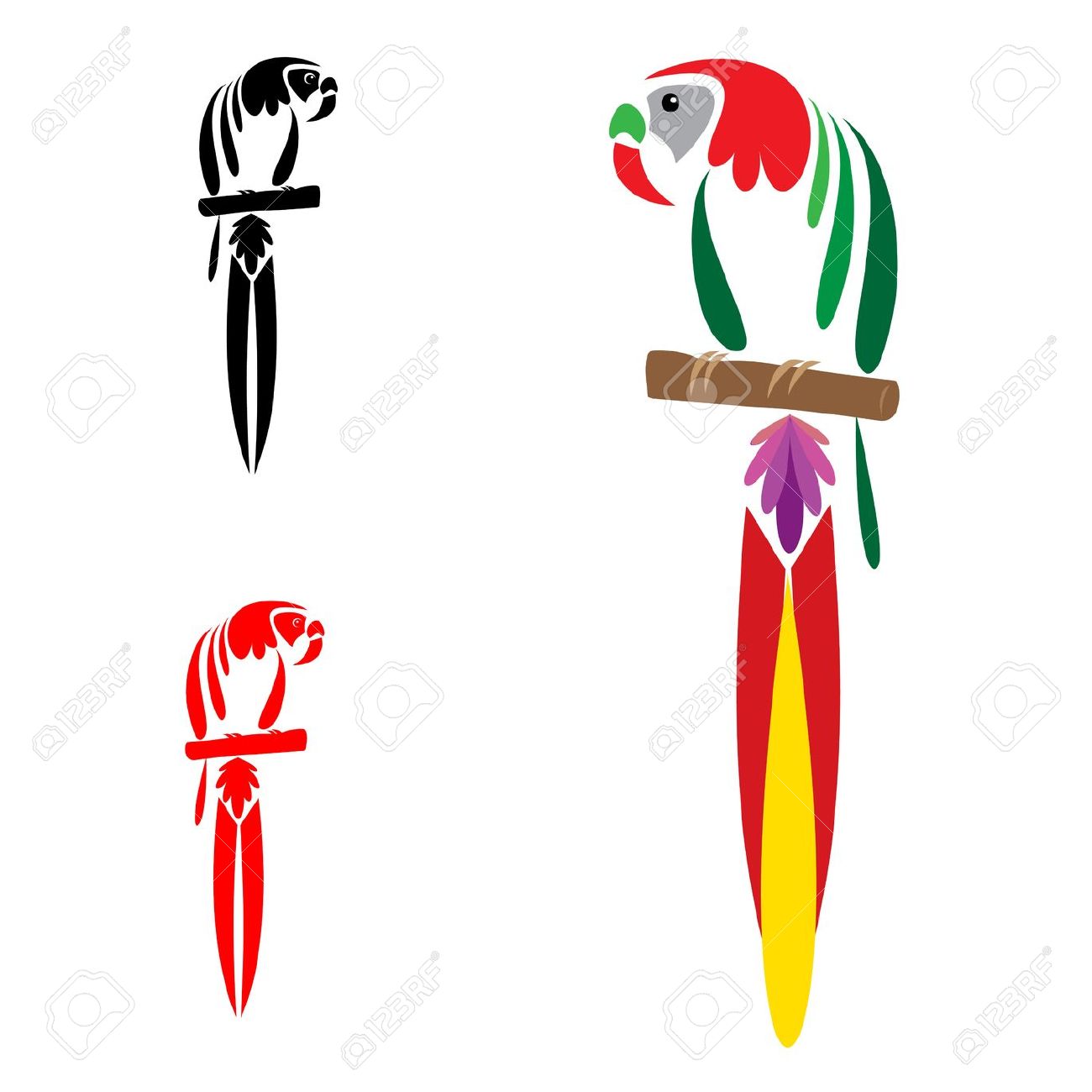 Unique Three Parrot Tattoo Design