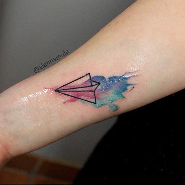 Watercolor Paper Airplane Tattoo Design For Forearm