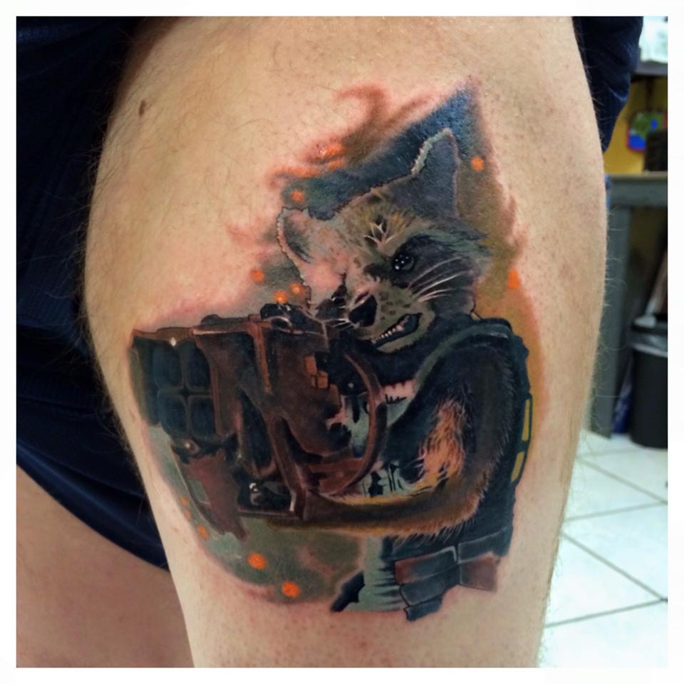 Watercolor Raccoon Tattoo On Shoulder