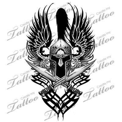 Winged Spartan Helmet Tattoo Design