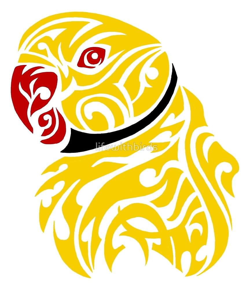 Yellow And Red Tribal Parrot Tattoo Stencil