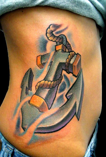 3D Animated Anchor Tattoo On Side Rib