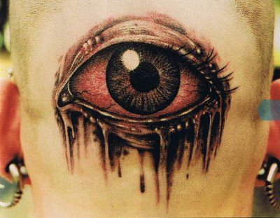 3D Black Ink Animated Eye Tattoo On Head