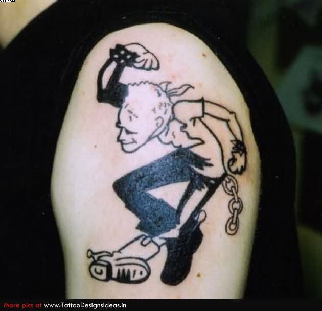 Amazing Black Animated Cartoon Tattoo On Shoulder