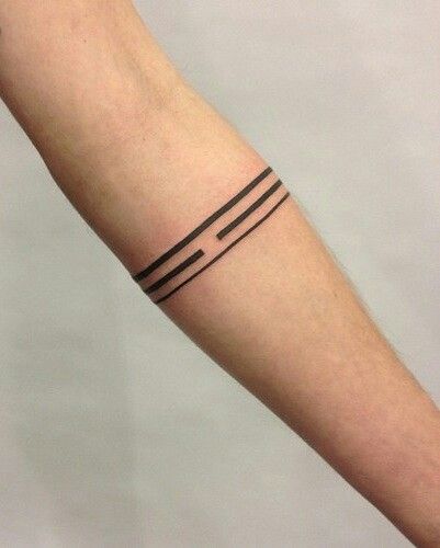 Amazing Black Line Armband Tattoo On Forearm