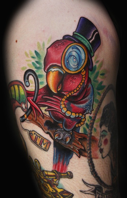 Amazing Pirate Parrot Tattoo Design