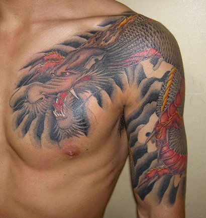 American Dragon Tattoo On Man Left Shoulder
