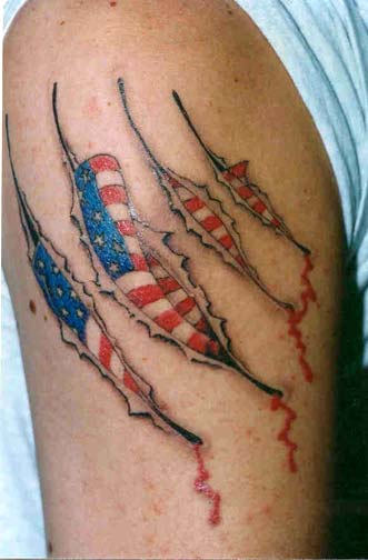 American Flag In Paw Scratches Tattoo Design For Shoulder