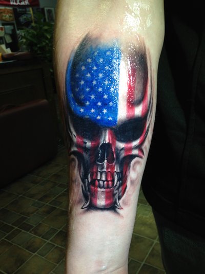 American Flag Skull Tattoo Design For Forearm