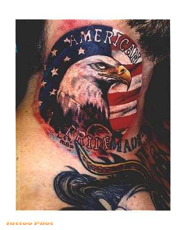American Flag With Eagle Head Tattoo Design For Side Neck