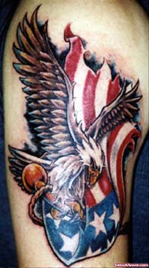 American Flag With Flying Eagle Tattoo Design For Half Sleeve