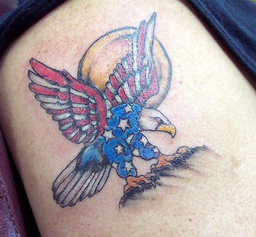 American Flag With Sun Tattoo Design