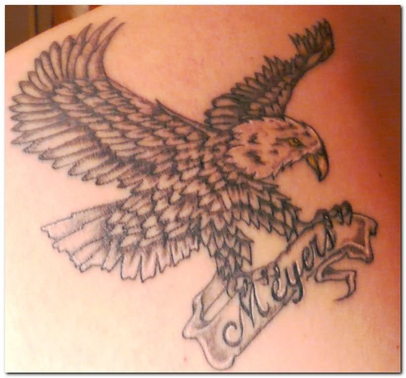 American Flying Eagle With Banner Tattoo Design
