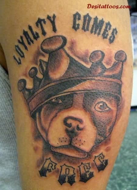 Animated Crown On Dog Head Tattoo Design For Half Sleeve