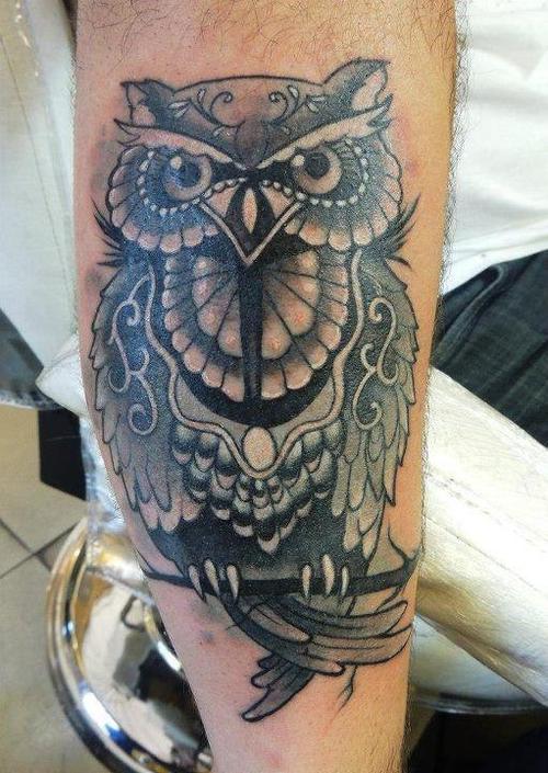 Awesome American Owl Tattoo Design For Forearm