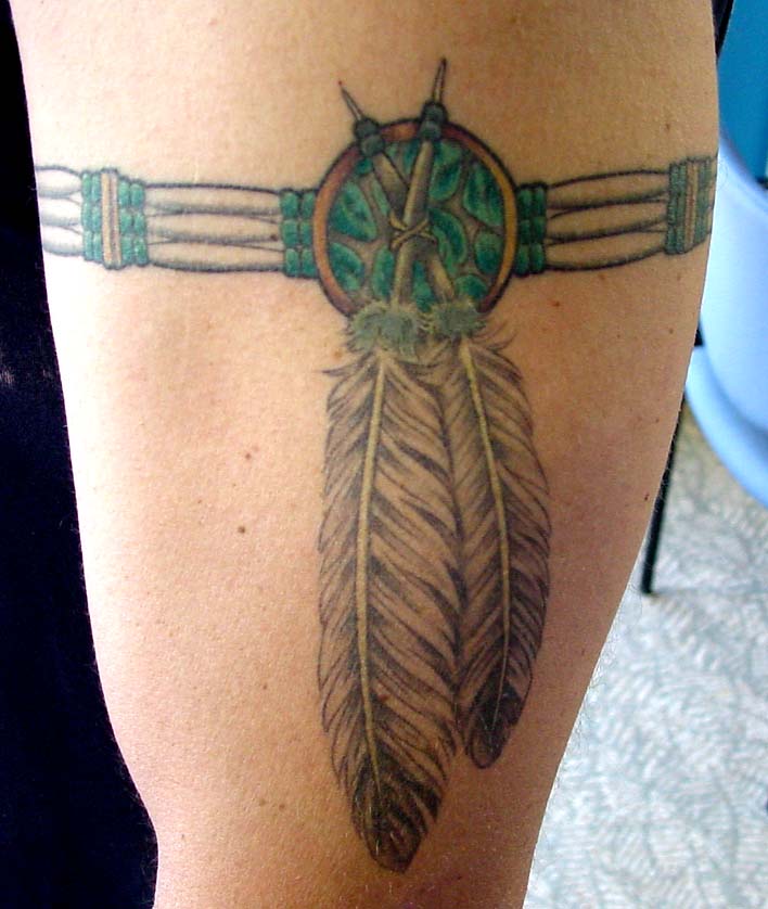 Awesome Feather Armband Tattoo On Left Half Sleeve
