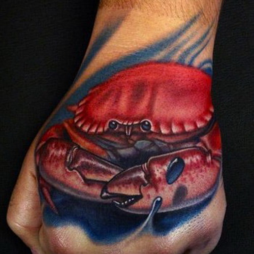 Beautiful Red Ink Cancer Tattoo On Left Hand