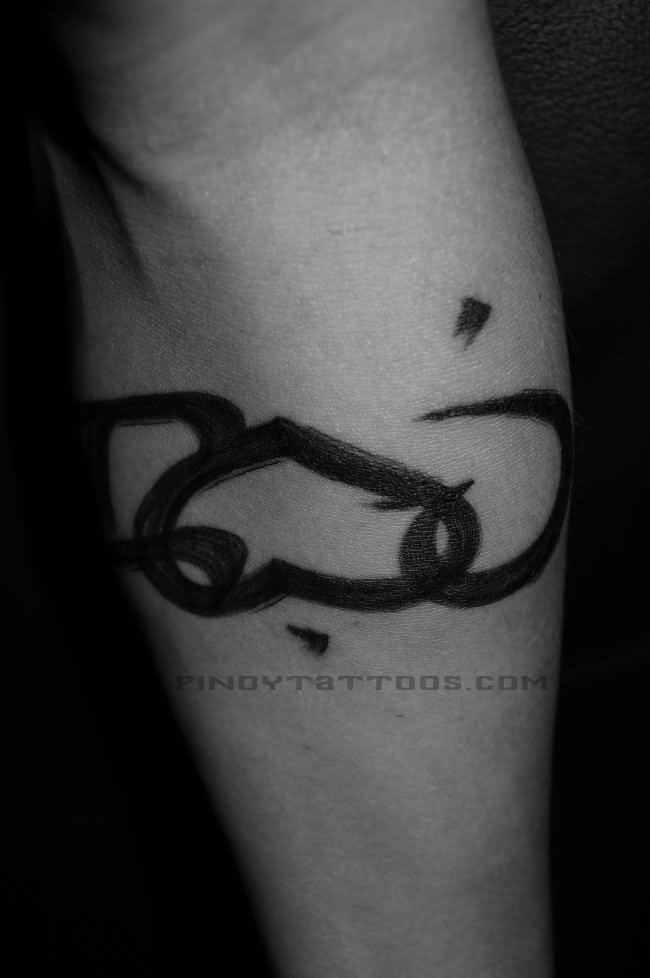 Black And Grey Alibata Tattoo On Arm
