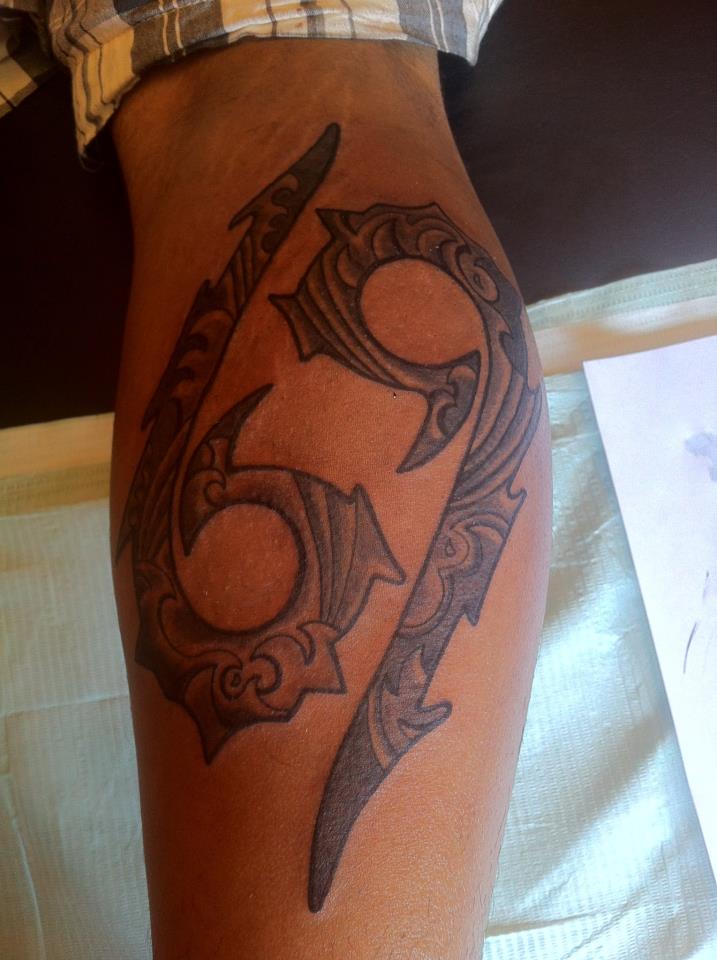 Black And Grey Zodiac Cancer Symbol Tattoo