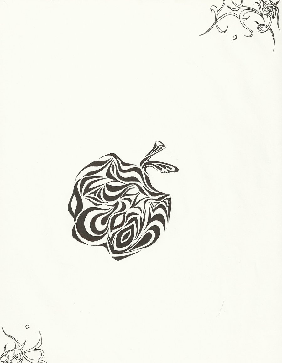 Black Illusion Apple Tattoo Stencil