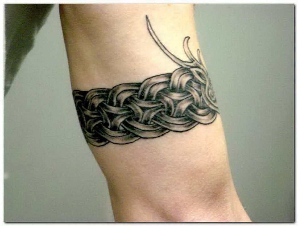 Black Ink 3D Armband Tattoo On Bicep