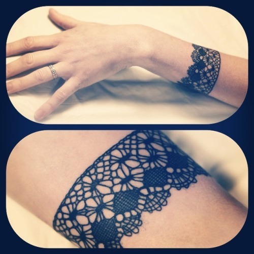 Black Lace Armband Tattoo On Forearm