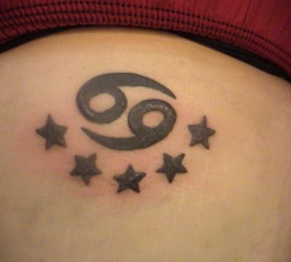 Black Stars And Cancer Zodiac Tattoo On Side Rib
