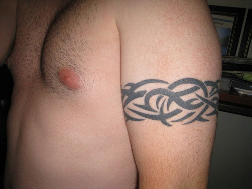 Black Tribal Armband Tattoo On Man Left Bicep