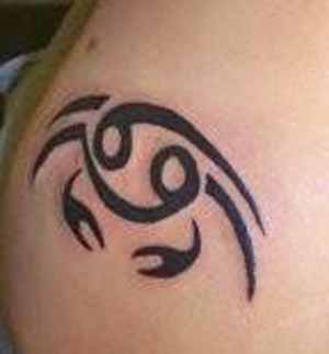 Black Tribal Cancer Tattoo On Shoulder