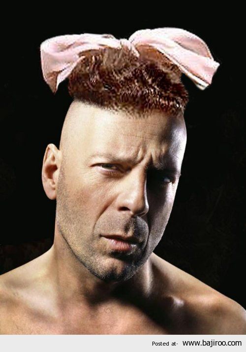 Bruce Willis With Bow On Head Funny Man Picture