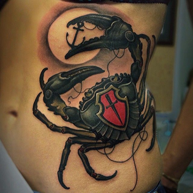 Cancer Crab Tattoo On Girl Rib Side