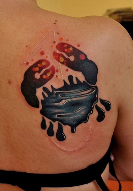 Cancer Crab Tattoo On Girl Right Back Shoulder