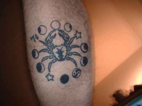 Cancer Zodiac Tattoo On Back Leg