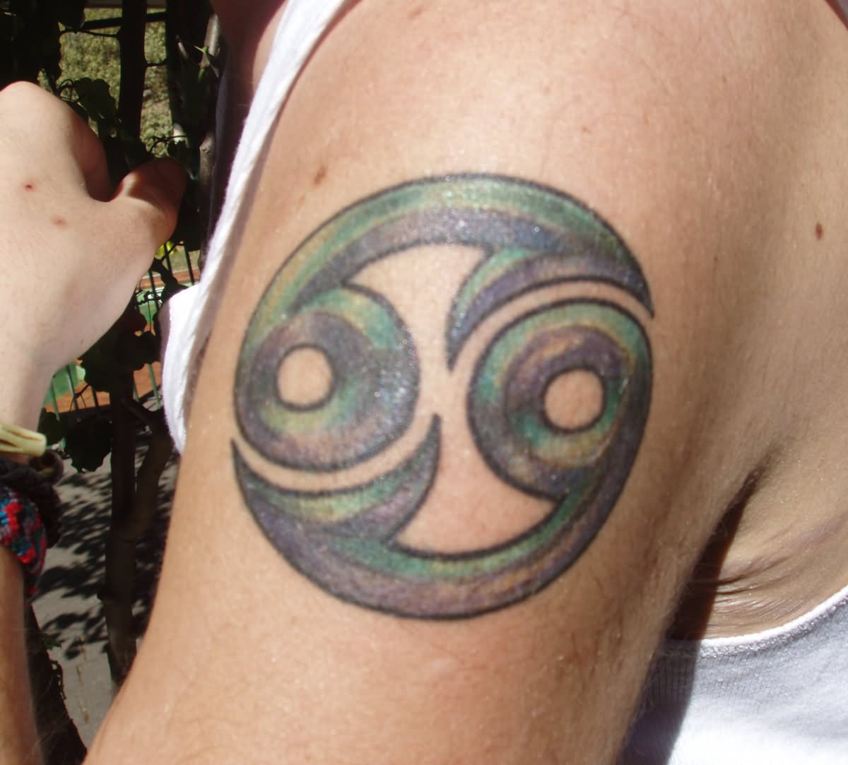 Cancer zodiac Tattoo On Left Half Sleeve