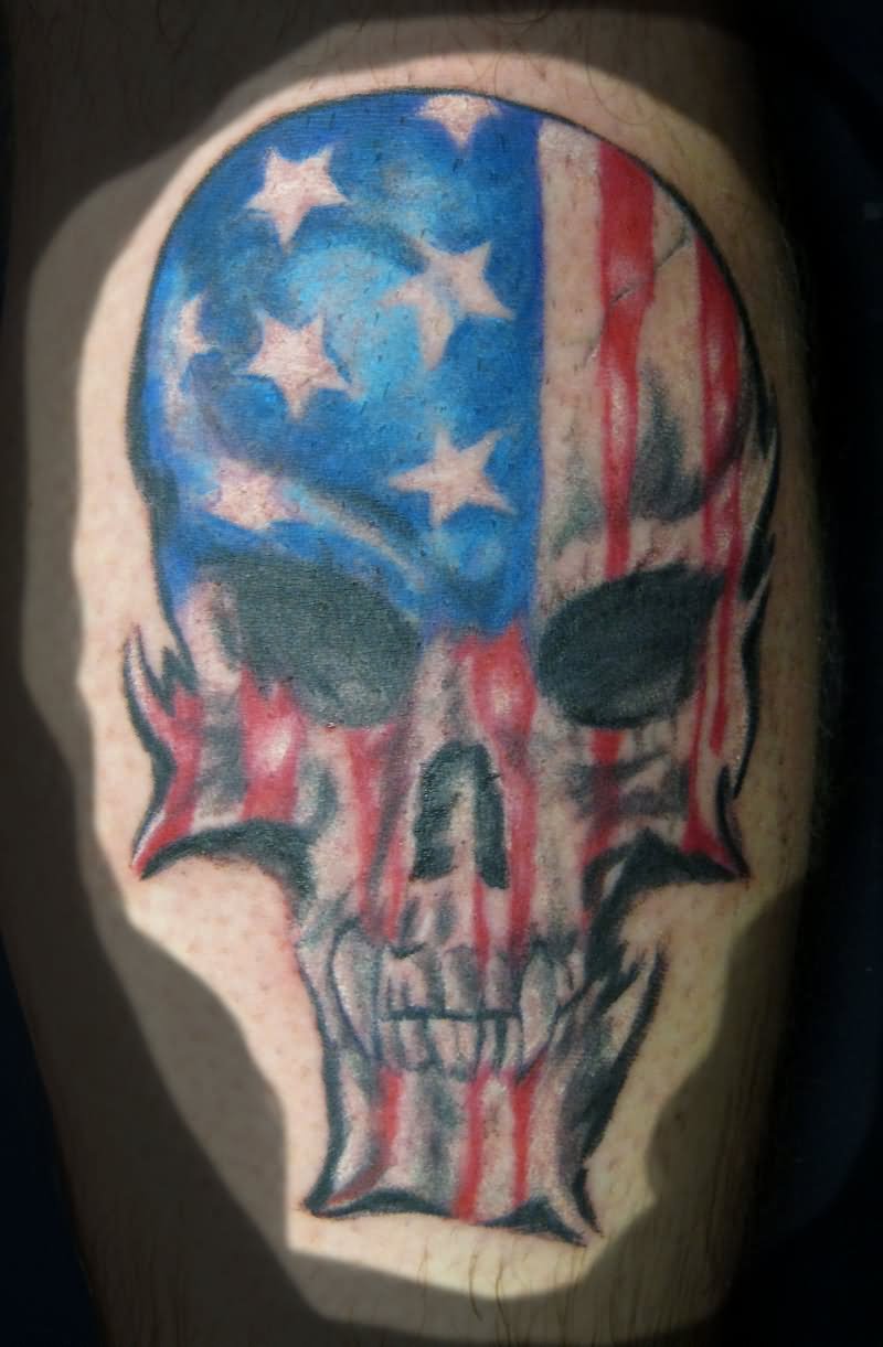 Classic American Flag Skull Tattoo Design