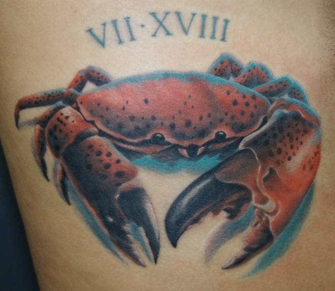 Color Ink Crab Tattoo On Leg