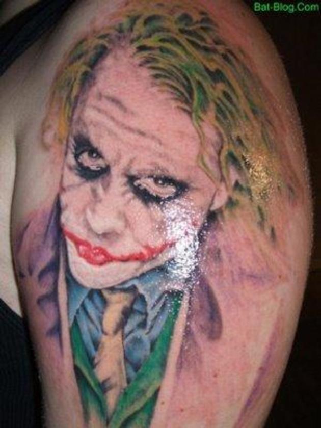 Colorful Animated Joker Tattoo On Shoulder