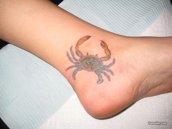Colorful Cancer Crab Tattoo On Heel