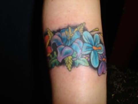 Colorful Flowers Armband Tattoo Design For Arm