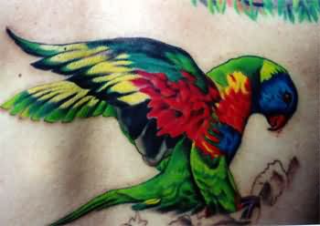 Colorful Flying Parrot Tattoo Design