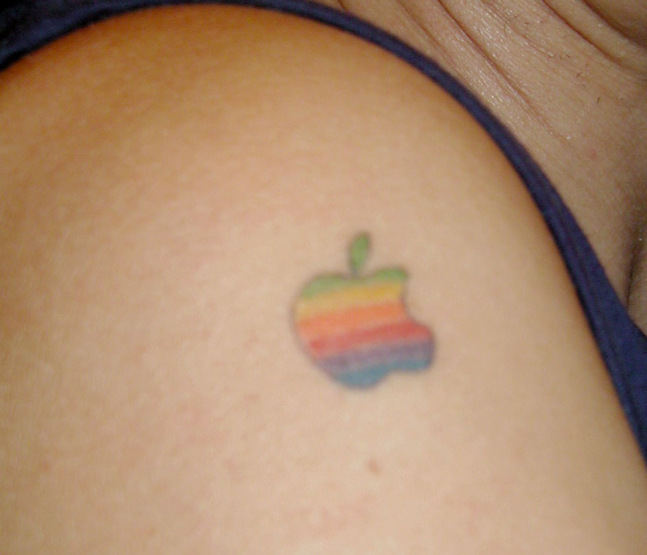 Colorful Little Apple Tattoo On Shoulder