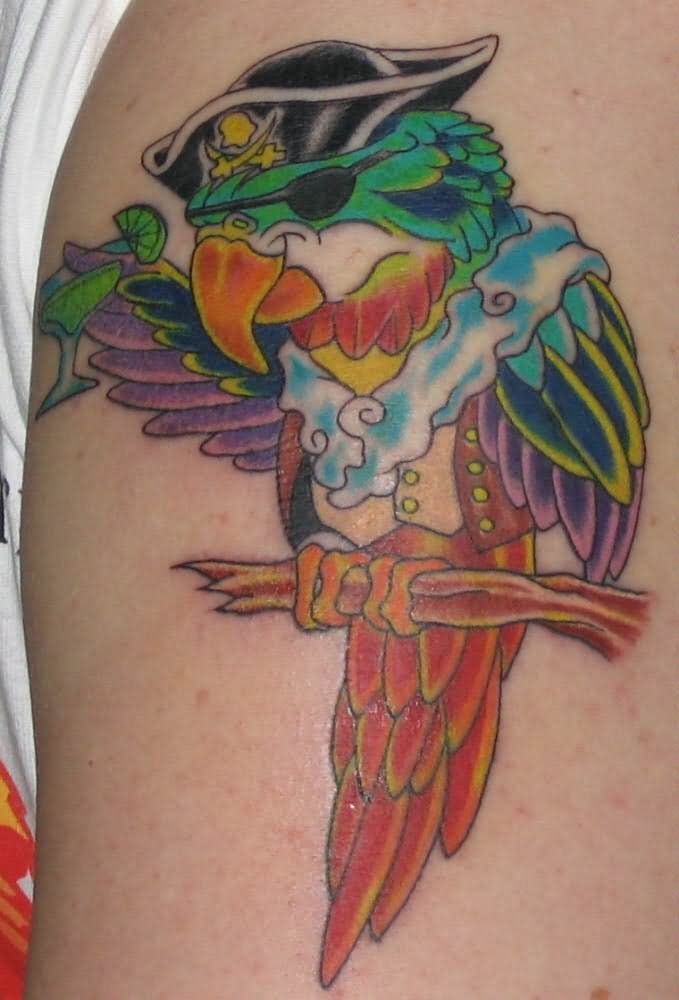 Colorful Pirate Parrot Tattoo Design For Shoulder