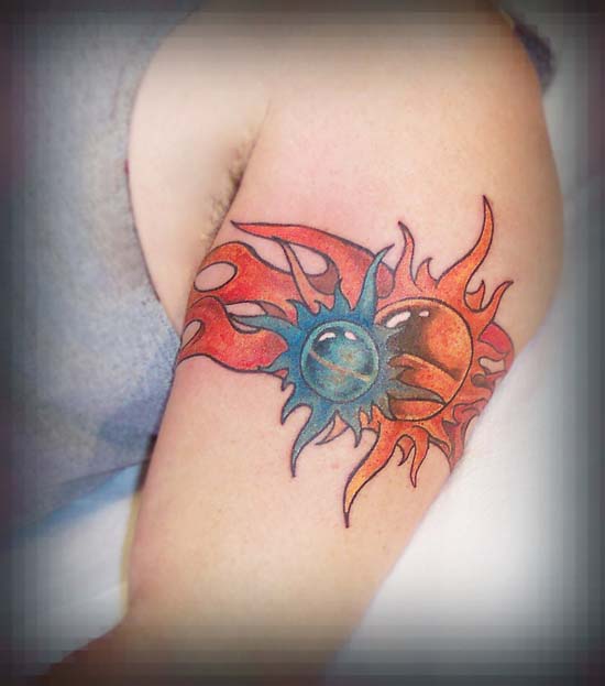 Colorful Sun Armband Tattoo On Bicep