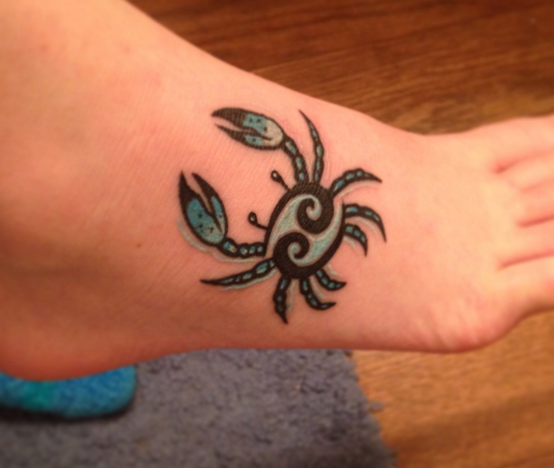 Cool Cancer Zodiac Tattoo On Right Foot For Girls
