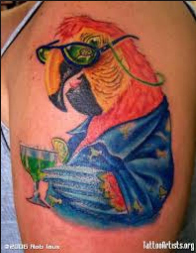 Cool Parrot Drinking Juice Tattoo Design For Shoulder